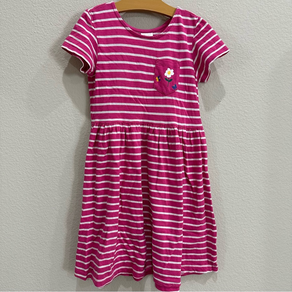 Hanna Andersson Striped Pink Kids Dress with Floral Pocket
